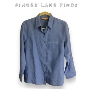 Kate Hill Blue Linen Button Front Shirt, MP